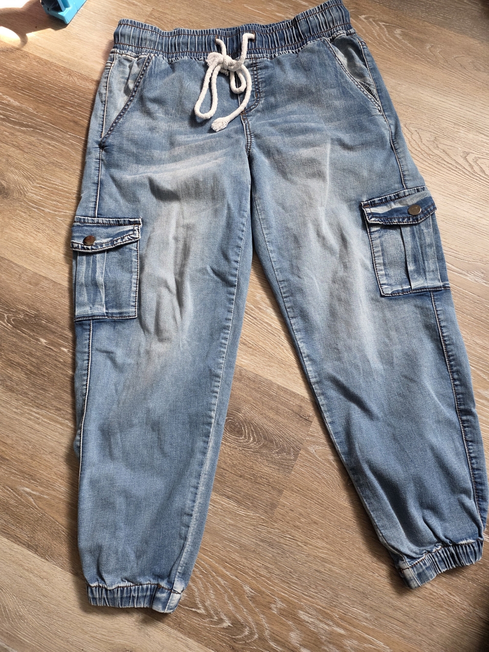 VIP Light Blue Relaxed Cargo Jeans with Drawstring